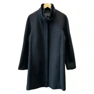 Hilary Radley Black Wool Winter Pea Coat Faux Fur Collar Size 12